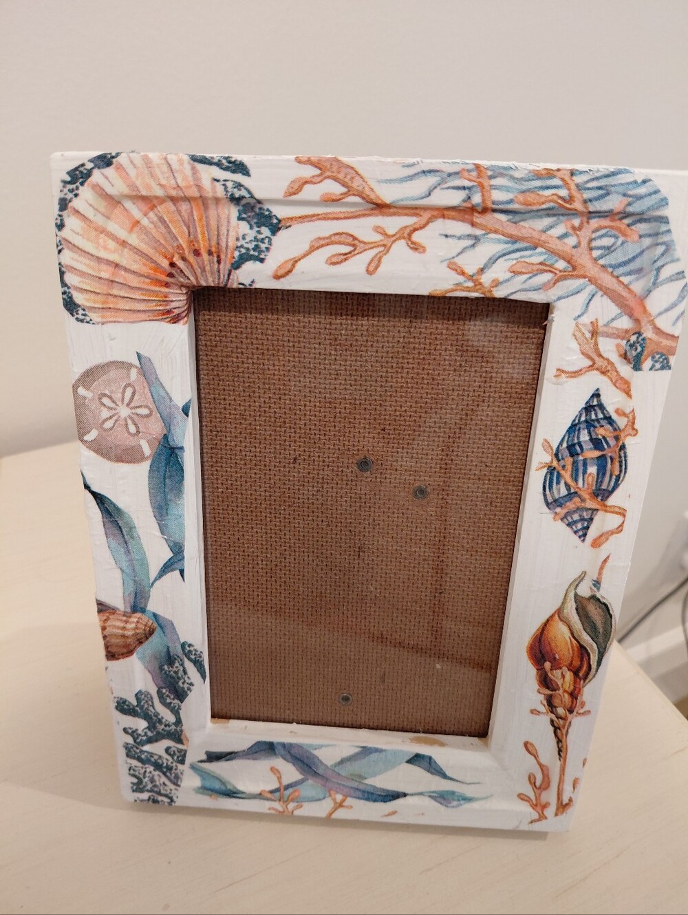 Coastal Seashell Photo Frame - White Blue Orange 4x6 Picture Frame.